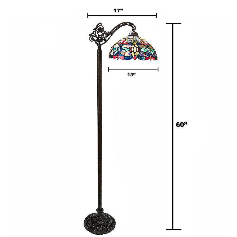 Start2Finish Chloe Lighting Vivian Tiffany-style Victorian stained glass floor lamp, 60-inch height with intricate colorful glass design.