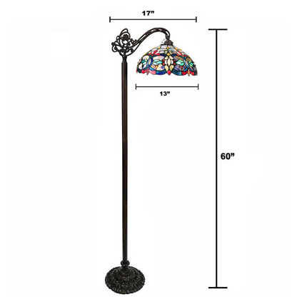 Start2Finish Chloe Lighting Vivian Tiffany-style Victorian stained glass floor lamp, 60-inch height with intricate colorful glass design.