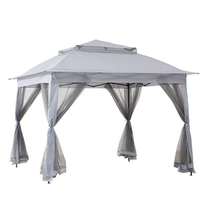 Gray 11 ft. x 11 ft. portable steel gazebo by Start2Finish with a pop-up design and sturdy frame for outdoor shade.