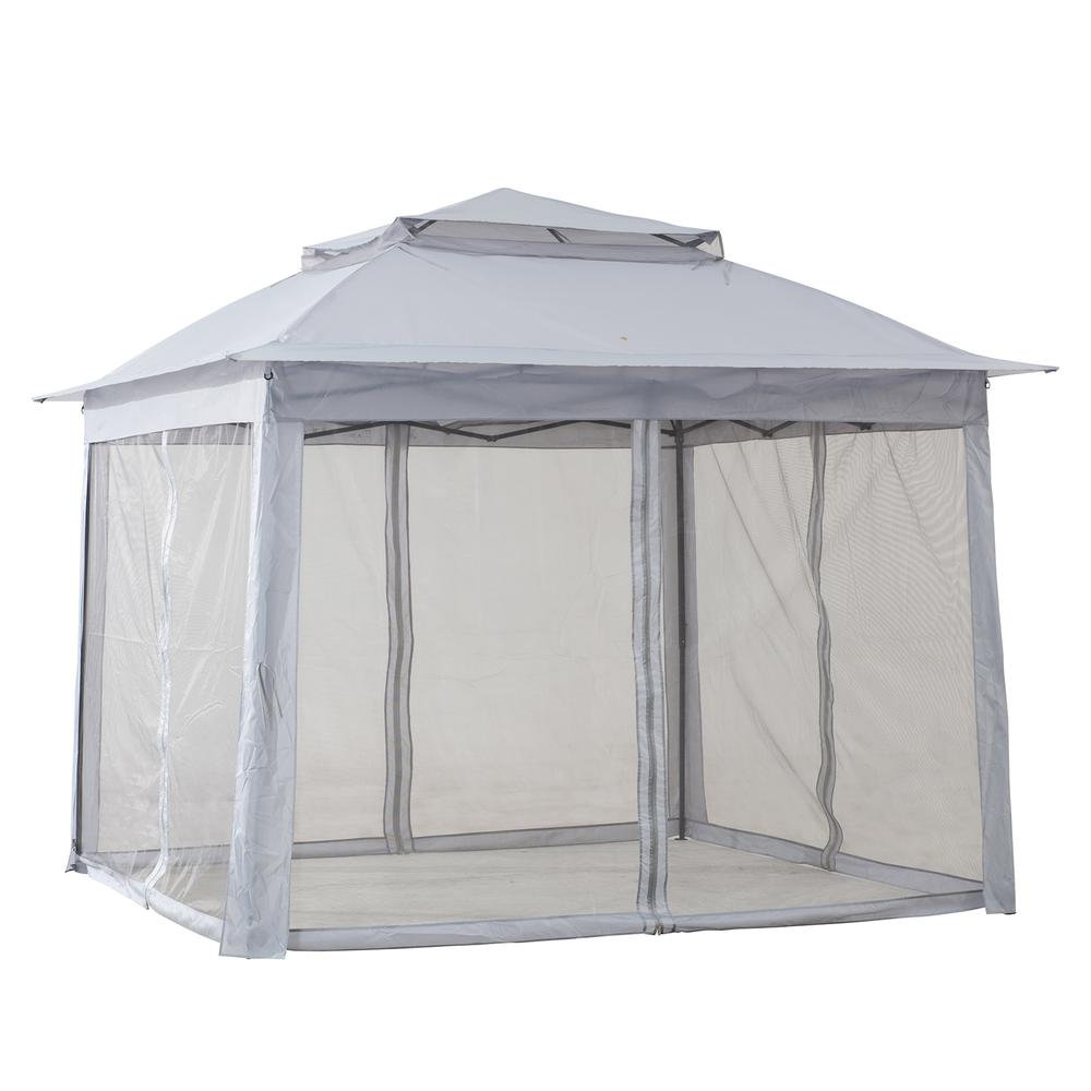 Gray Start2Finish 11 ft. x 11 ft. portable steel gazebo with open sides and sturdy frame, suitable for outdoor gatherings.