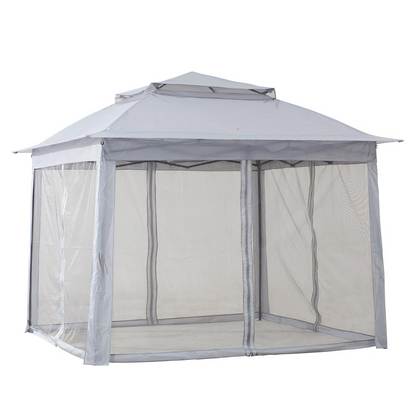 Gray Start2Finish 11 ft. x 11 ft. portable steel gazebo with open sides and sturdy frame, suitable for outdoor gatherings.