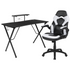 Start2Finish black gaming desk with white and black racing chair, modern furniture set for gaming and office use.