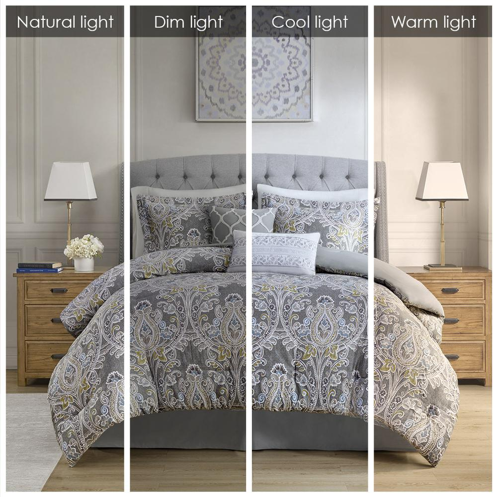 Start2Finish Hallie 6-piece grey cotton comforter bedding set with matching pillow shams on a bed.