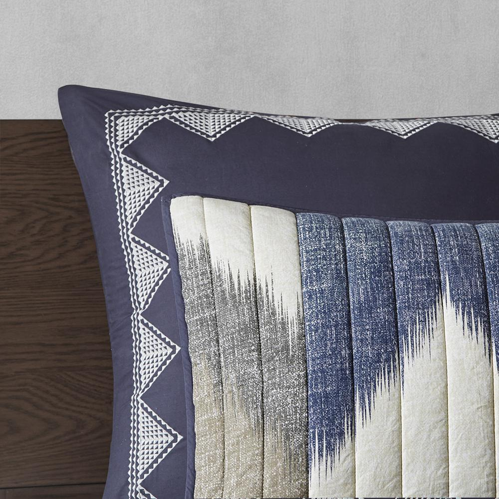 Start2Finish Alpine 3-piece printed cotton quilt set in navy, showing the bedding with floral and geometric patterns.