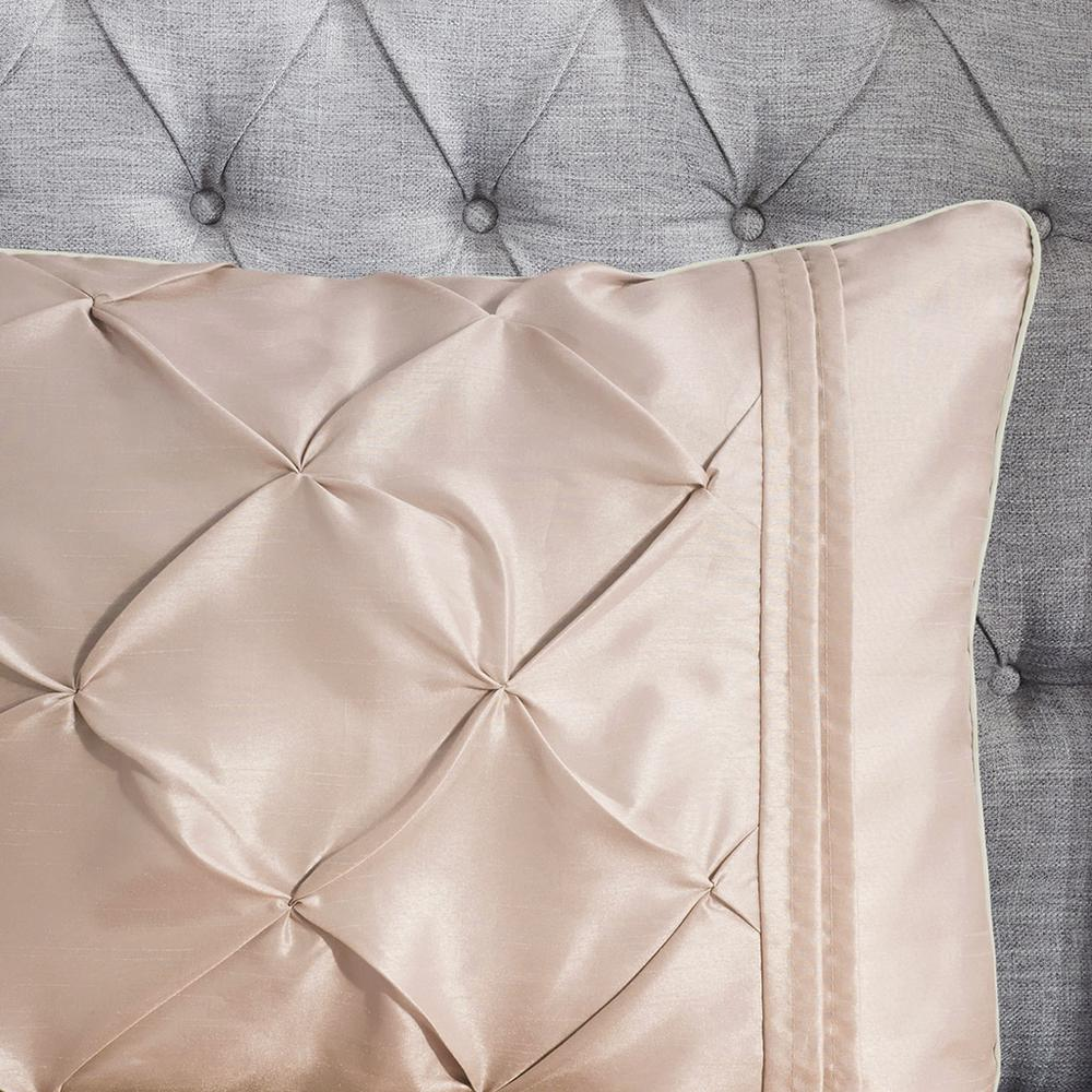 Laurel 7-piece tufted blush bedding comforter set by Start2Finish, featuring a cozy, textured fabric and matching pillow shams.