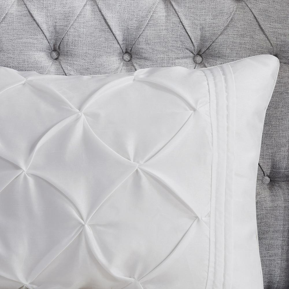 Start2Finish Laurel 7-Piece White Tufted Comforter Bedding set with matching pillows and textured fabric.