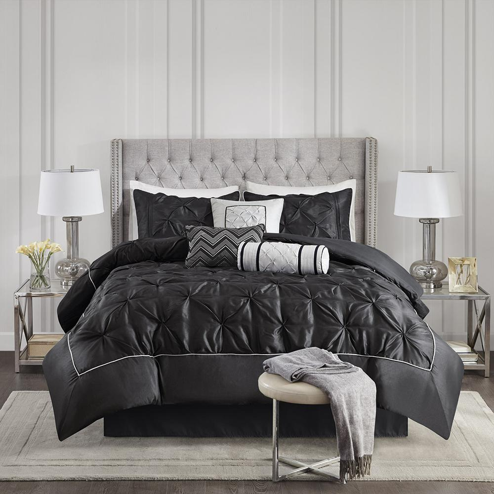 Black Laurel 7-piece tufted comforter bedding set by Start2Finish, featuring a plush, tufted design and coordinated pillows.