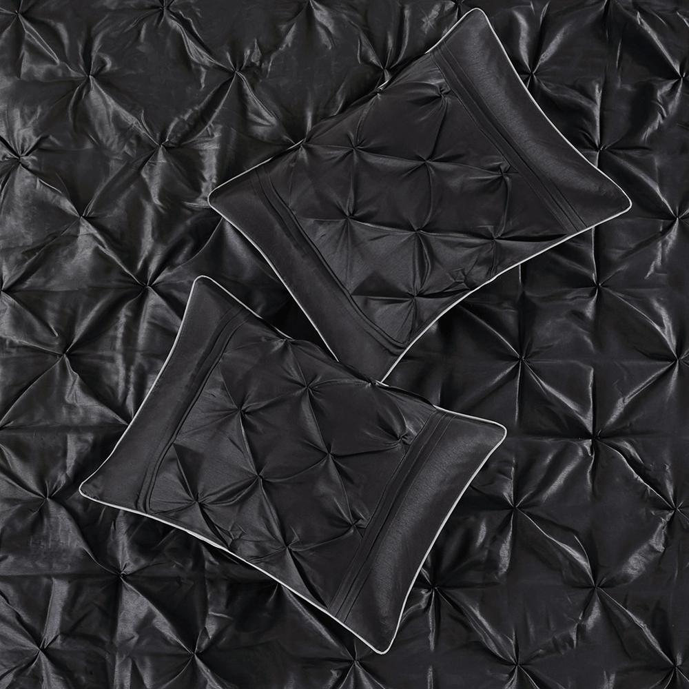 Start2Finish Laurel 7-piece tufted black comforter bedding set with matching pillow shams and decorative accents.