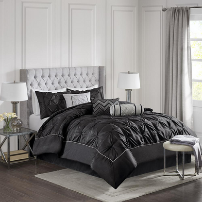 Black Laurel 7-piece tufted comforter set by Start2Finish, featuring a plush bedding design with matching pillow shams.