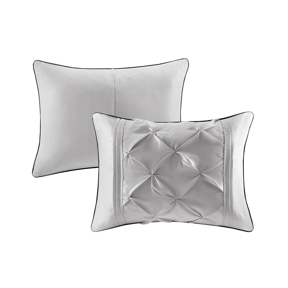 Start2Finish Laurel 7-piece tufted comforter set in grey, showing the textured quilted bedding and coordinating pillow shams.
