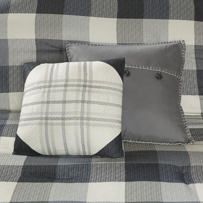 Grey Ridge 7-piece herringbone comforter set by Start2Finish, showing the stylish bedding with matching shams and decorative pillows.