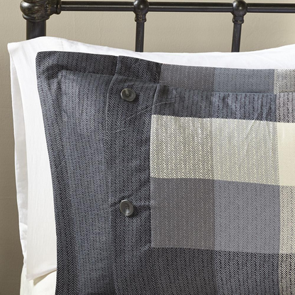 Start2Finish Ridge 7-piece herringbone grey comforter bedding set with matching pillow shams and decorative accents.