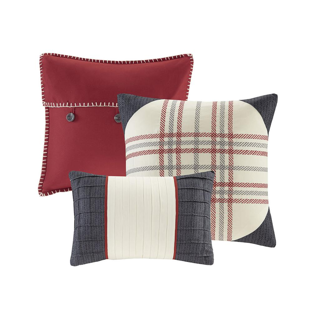 Start2Finish Ridge 7-piece red herringbone comforter bedding set with matching pillow shams and decorative accents.