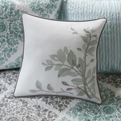 Start2Finish Claire 6-piece aqua reversible daybed cover set with bedding pattern, including matching pillow shams and bed skirt.