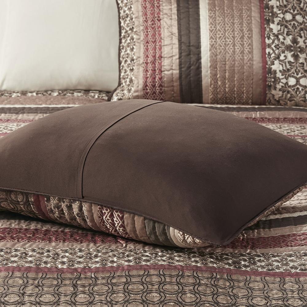 Start2Finish 5-piece jacquard quilt bedding set with matching throw pillows, featuring intricate woven patterns in neutral tones.