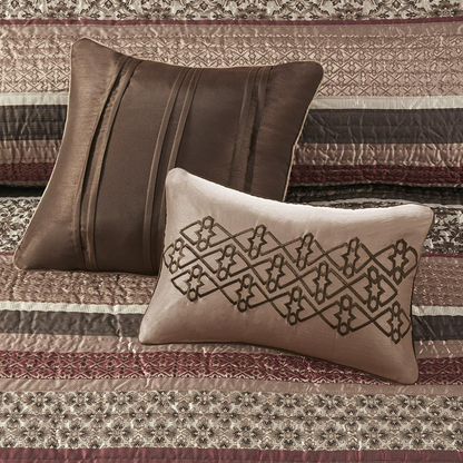 Start2Finish 5-piece Jacquard quilt bedding set with matching throw pillows, featuring intricate woven pattern and elegant design.