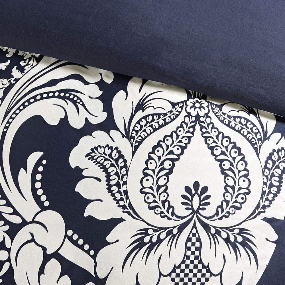 Start2Finish Vienna 6-piece printed duvet cover set in indigo with floral pattern on soft fabric, includes matching pillow shams.