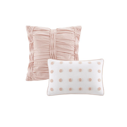 Start2Finish cotton jacquard comforter set with euro shams and decorative throw pillows, featuring intricate woven patterns.
