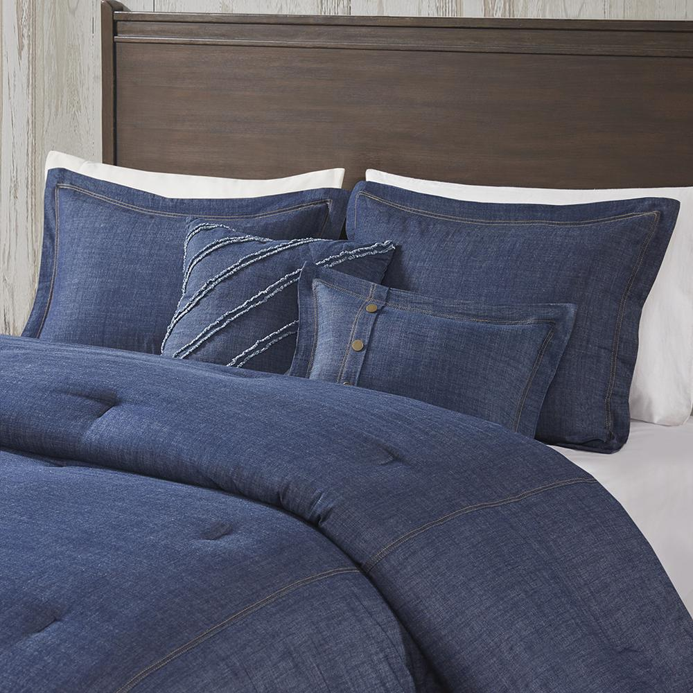 Blue Perry oversized denim comforter set by Start2Finish with a textured denim look, displayed on a neatly made bed.