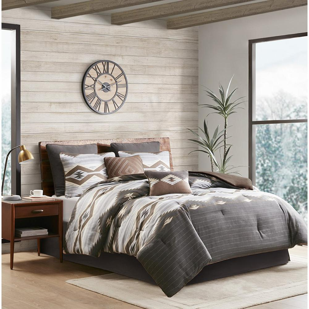 Start2Finish Bitter Creek oversized comforter set in grey and brown bedding with a soft, plush fabric and decorative pattern.