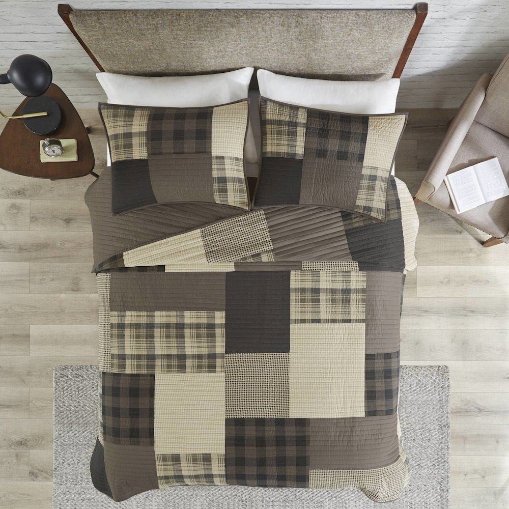 Start2Finish Winter Hills oversized cotton quilt set in tan, showing the cozy quilt with a textured pattern and matching pillow shams.