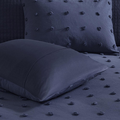 Cotton Jacquard duvet cover set with euro shams and throw pillows, featuring intricate woven pattern in neutral tones.