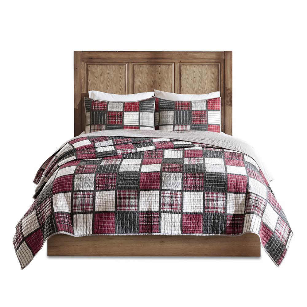 Start2Finish Tulsa oversized plaid cotton quilt set in red and grey, featuring a bold plaid pattern and soft, cozy fabric.