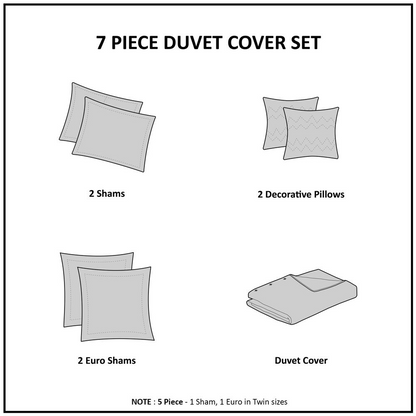 Cotton jacquard duvet cover set with matching euro shams and decorative throw pillows, featuring intricate woven patterns.
