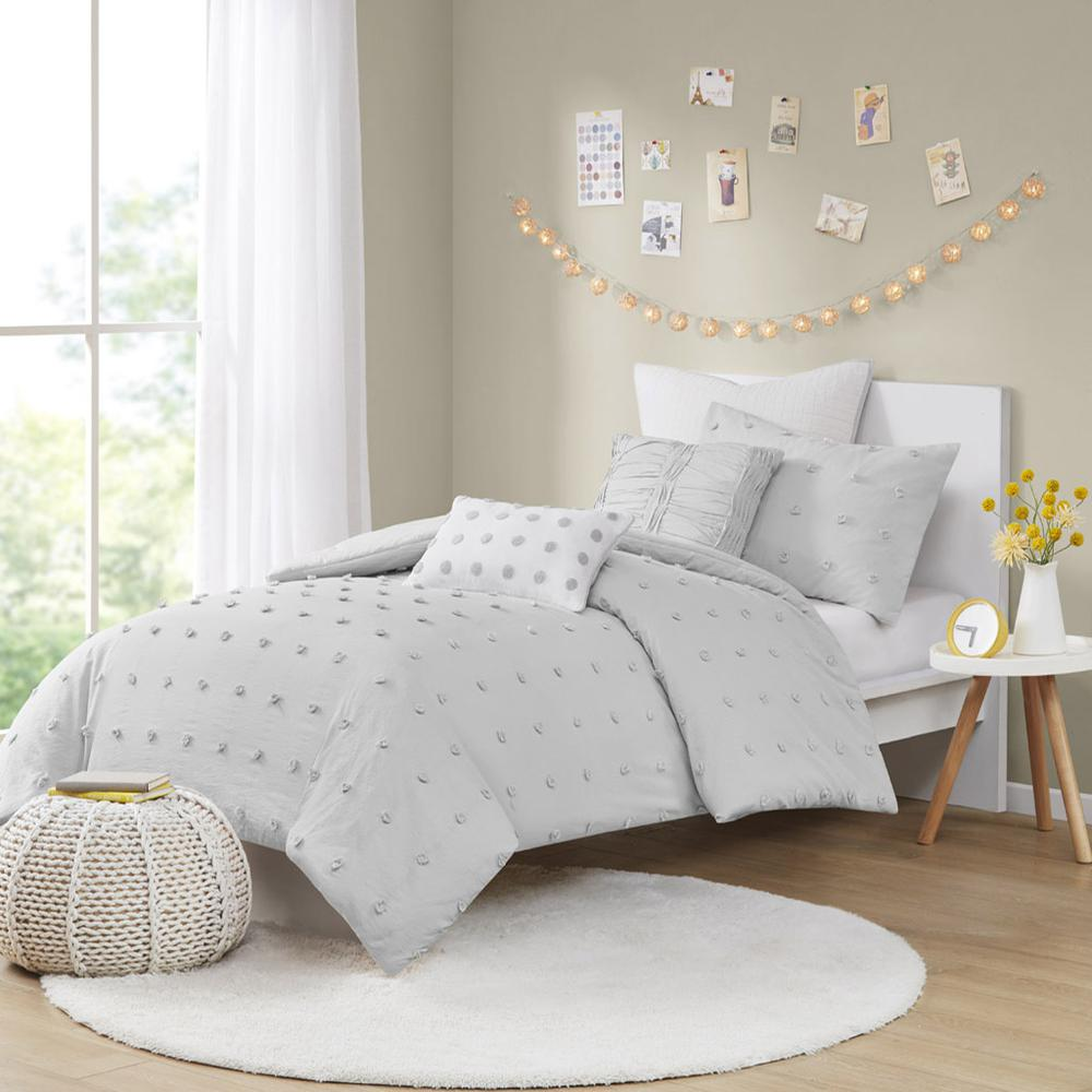 Start2Finish cotton jacquard duvet cover set with euro shams and throw pillows, featuring intricate woven pattern and cozy fabric.