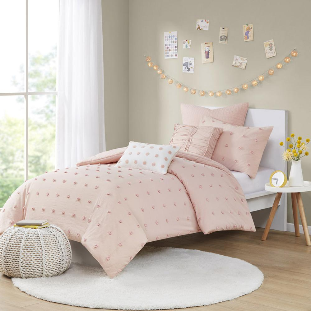 Start2Finish cotton jacquard bedding set featuring duvet cover, euro shams, and throw pillows with intricate woven patterns.
