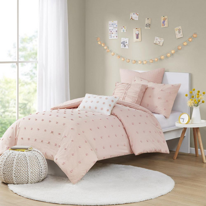 Start2Finish cotton jacquard bedding set featuring duvet cover, euro shams, and throw pillows with intricate woven patterns.