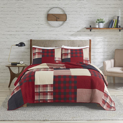 Red Sunset Oversized Cotton Quilt Mini Set by Start2Finish, showing the soft quilt with a vibrant sunset design.