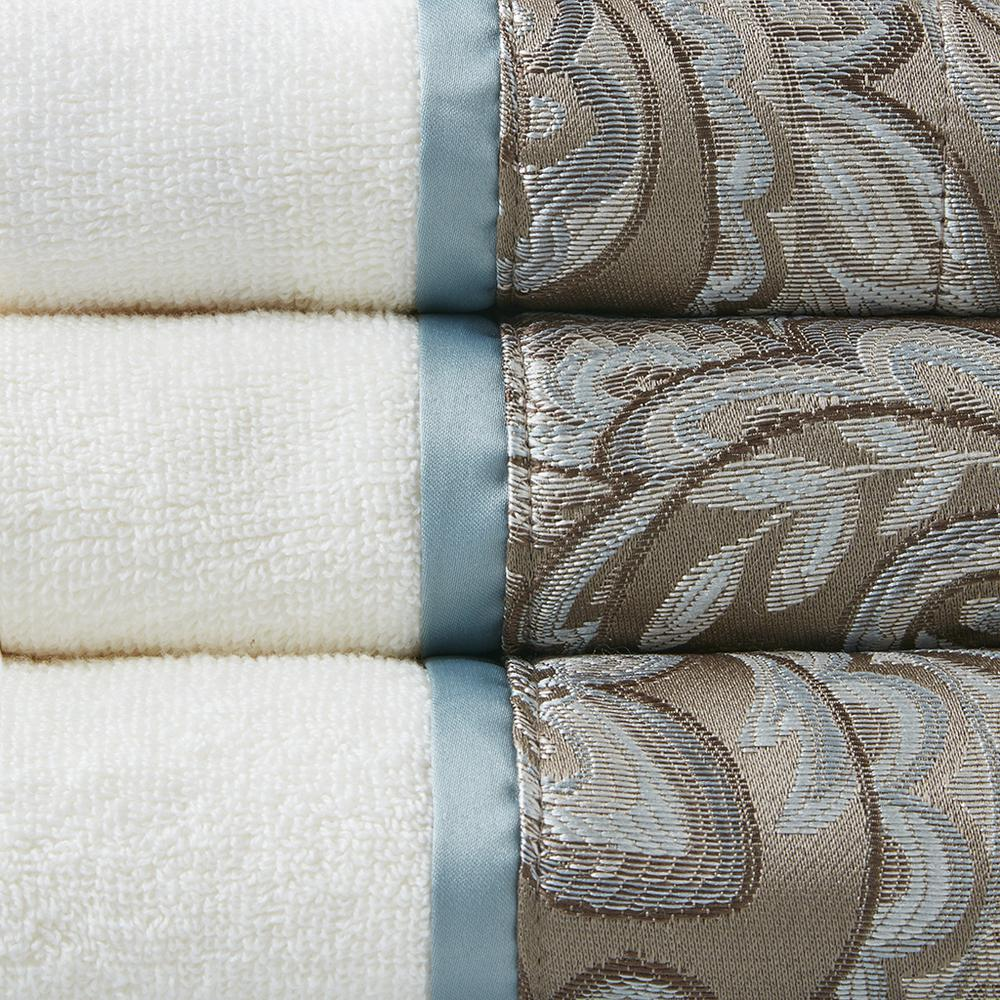 Start2Finish 6-piece Jacquard towel set featuring patterned, plush cotton towels in various sizes.