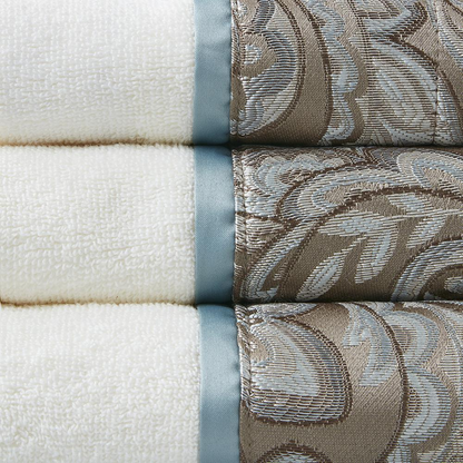 Start2Finish 6-piece Jacquard towel set featuring patterned, plush cotton towels in various sizes.
