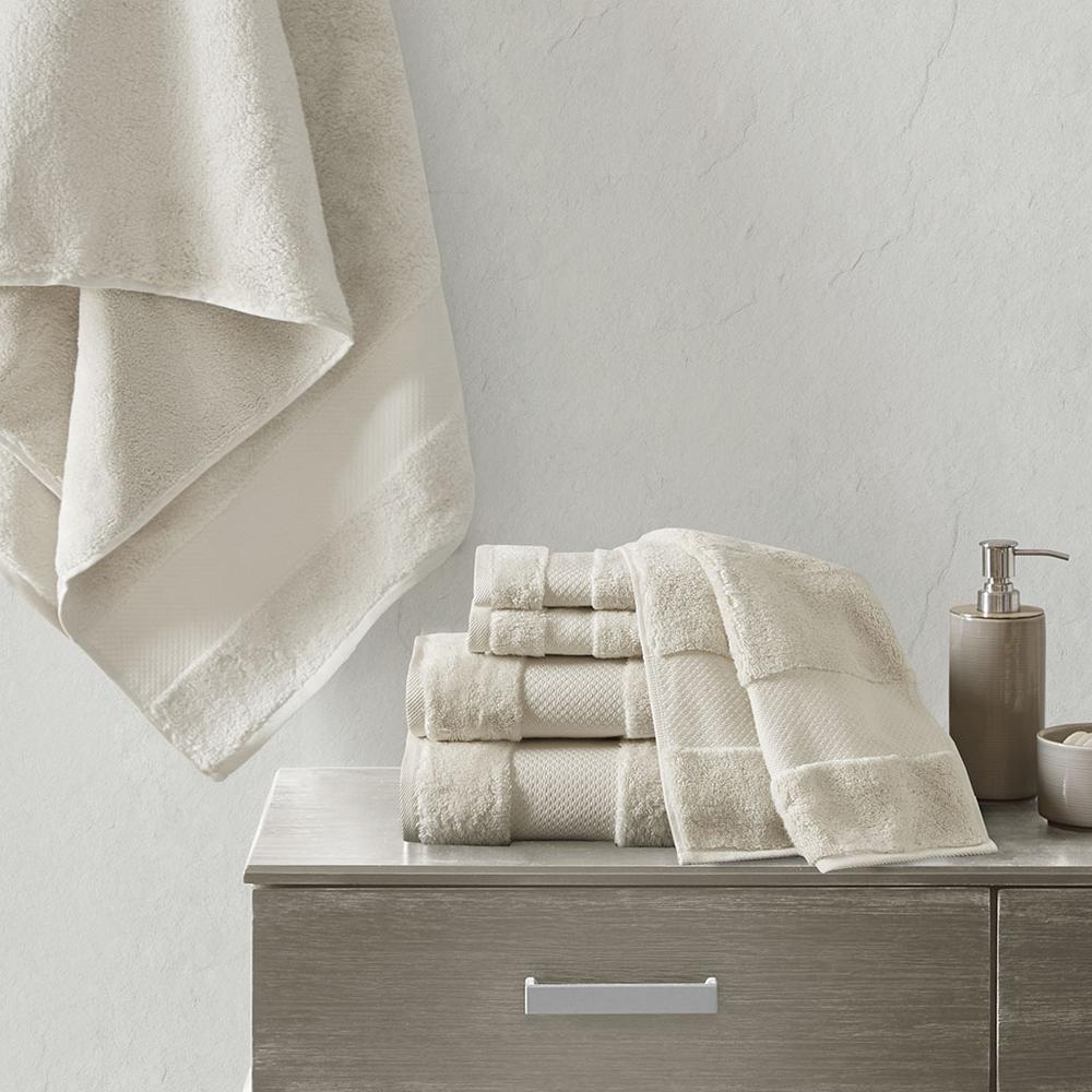 Start2Finish cotton 6-piece bath towel set with soft, plush towels in neutral colors, perfect for bathroom use.