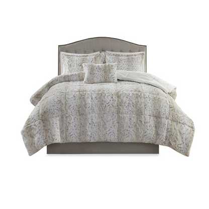 Start2Finish 4-piece faux fur comforter set with plush, cozy bedding in soft neutral tones, perfect for a luxurious bedroom look.