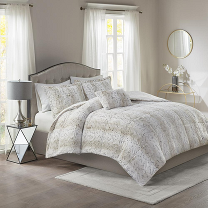 Start2Finish 4-piece faux fur comforter set with plush bedding and cozy textures for a luxurious bedroom look.