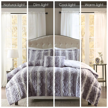 Start2Finish 4-piece faux fur comforter set with plush, soft bedding in a cozy, luxurious design for bedroom decor.