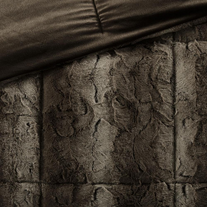 Start2Finish 4-piece faux fur comforter set with soft, plush fabric in neutral tones, perfect for cozy bedroom decor.