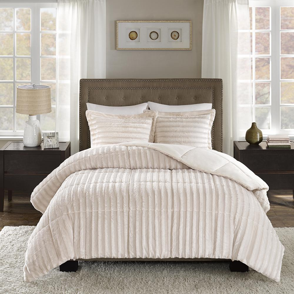Start2Finish Duke Faux Fur Comforter Mini Set in champagne color, soft plush bedding with luxurious faux fur texture.