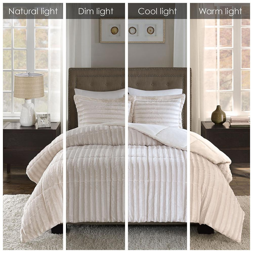 Start2Finish Duke Faux Fur Comforter Mini Set in champagne color, soft plush fabric with matching pillow shams for cozy bedding.