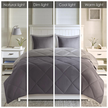 Start2Finish 3M Scotchgard Diamond Quilting reversible down alternative comforter set with plush fabric and stylish quilting pattern.