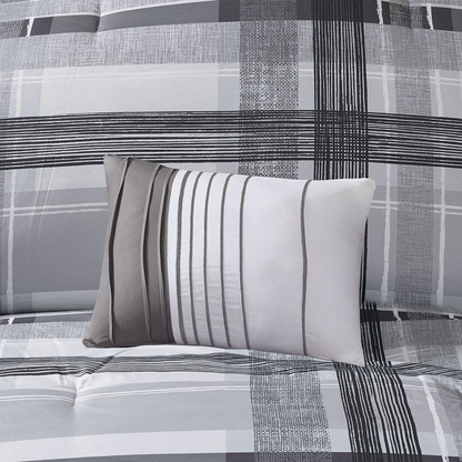 Start2Finish plaid comforter set featuring a cozy, checkered design in neutral tones, perfect for a stylish bedroom update.