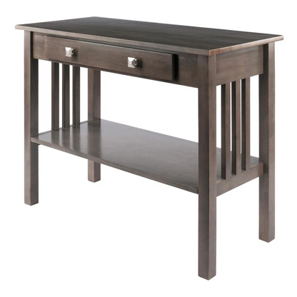 Stafford Console Hall Table in oyster gray, wooden furniture piece with sleek design and clean lines for entryway or hallway decor.