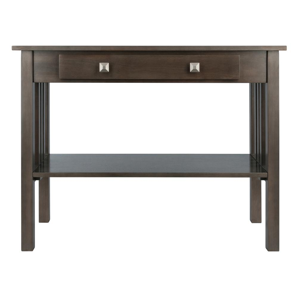 Stafford Console Hall Table in Oyster Gray by Start2Finish, showing a sleek, modern furniture piece with a smooth surface and slim legs.
