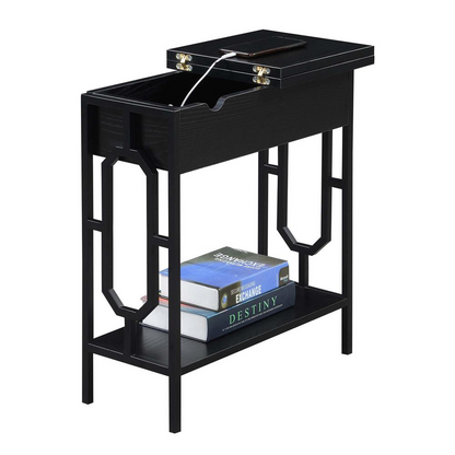 Start2Finish Omega flip top end table with built-in charging station, featuring a wooden surface and modern design.