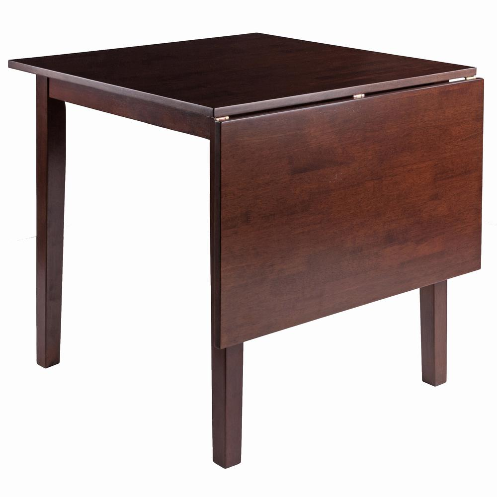 Start2Finish Perrone drop leaf dining table with walnut finish, showcasing its elegant wooden design and adjustable leaf feature.