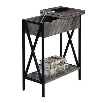 Start2Finish Tucson flip top end table with integrated charging station, featuring a sleek wooden surface and modern design.
