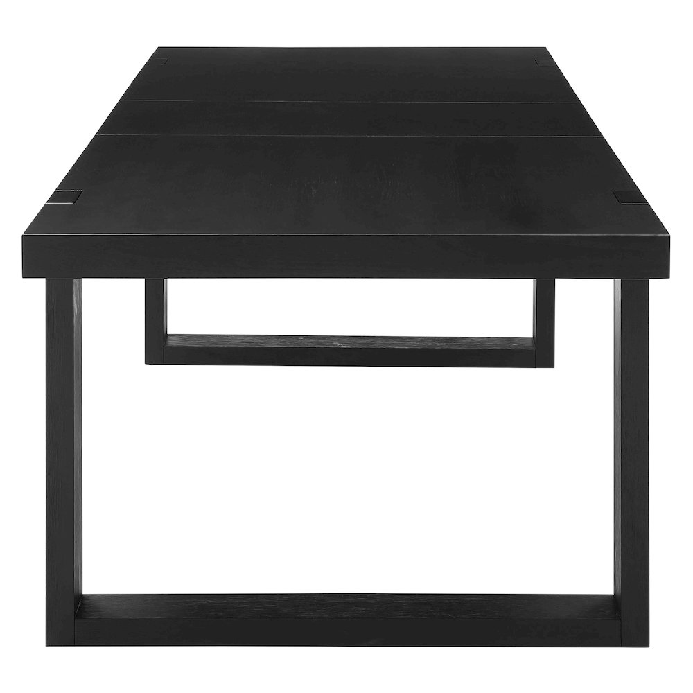 Yves black dining table with six grey chairs from Start2Finish, modern wood table set with upholstered dining chairs.