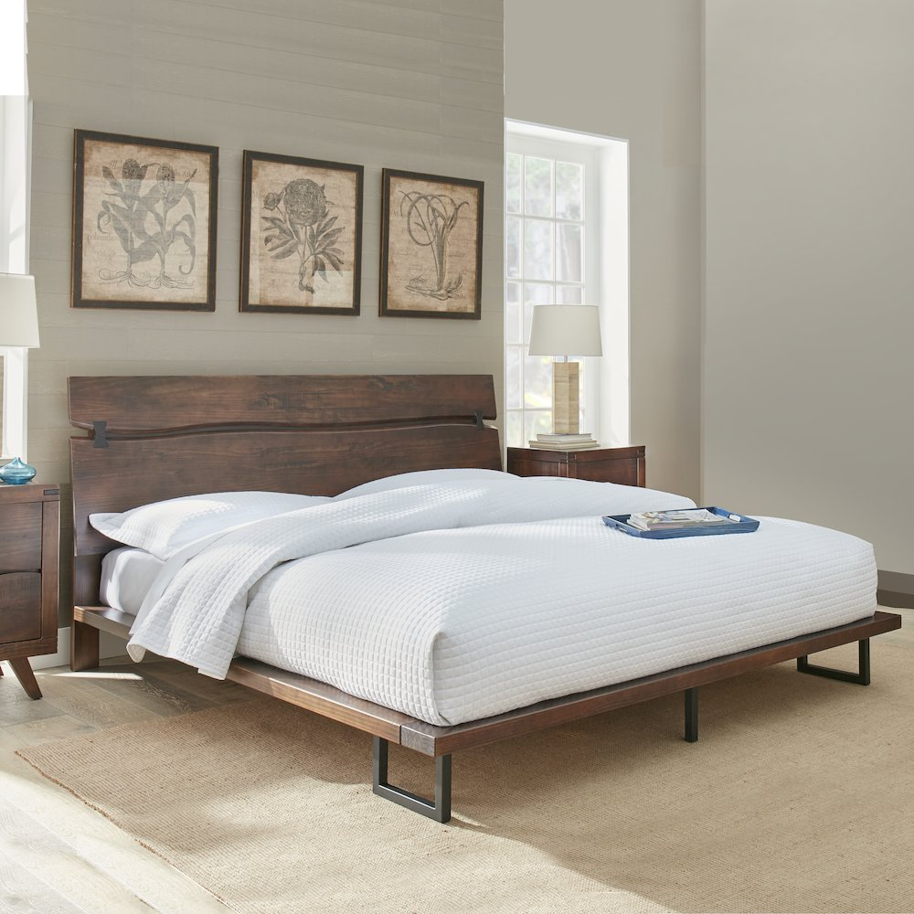 Start2Finish Pasco Queen Bed with a wooden frame and upholstered headboard, shown in a modern bedroom setting.